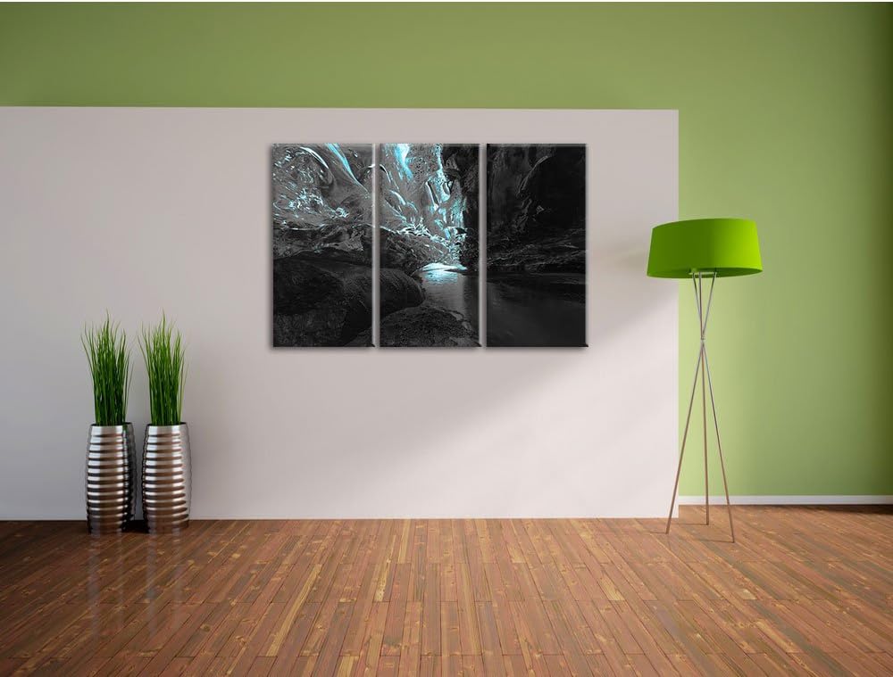 Pixxprint abstrakte Eislandschaft B&W Detail 3-Teiler Leinwandbild 120x80 Bild auf Leinwand