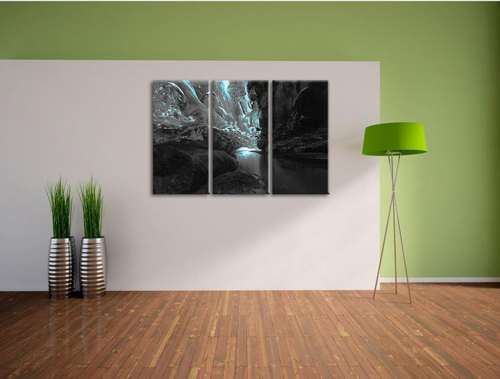 Pixxprint abstrakte Eislandschaft B&W Detail 3-Teiler Leinwandbild 120x80 Bild auf Leinwand