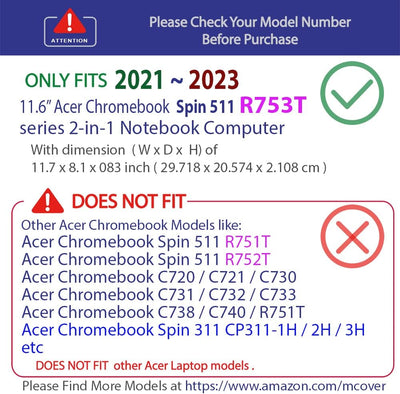 mCover Hartschalenhülle nur kompatibel mit 29,5 cm (11,6 Zoll) Acer Chromebook Spin 511 R753T Serie