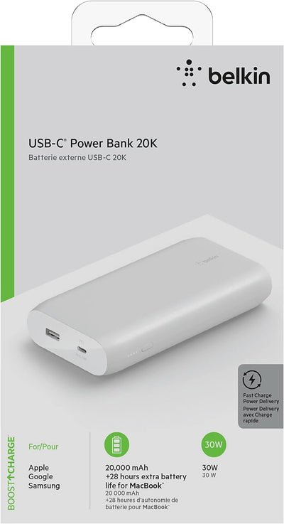 Belkin 20000mAh Powerbank zum Schnellladen, USB-C Power Delivery Power Bank, tragbares Ladegerät mit