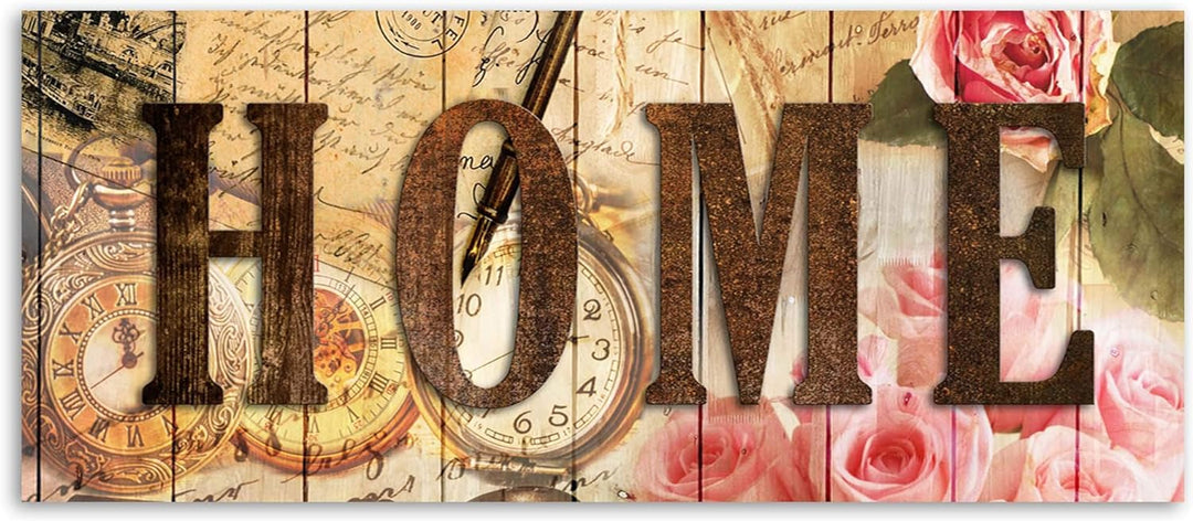 Leinwandbild XXL Haus 90x30 cm Wandbild Kunst Rosen Wohnung Wohnzimmer Design Rosa Leinwandbild 90x3