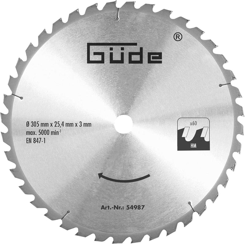 Güde 54987 Holzsägeblatt HM 305x25,4x60Z (Messer Hartmetall – 305 x 25 mm mit 4x60 Zähne)