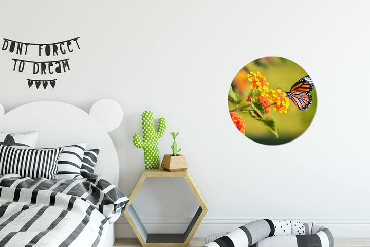 MuchoWow Wandbild Rund Wanddeko Deko Wohnzimmer Bilder 30x30 cm Schmetterling - Insekten - Blumen -