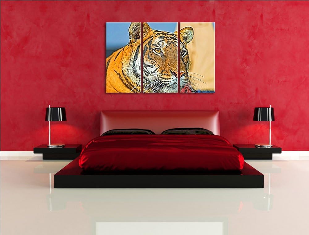 schöner Tiger NewArt 3-Teiler Leinwandbild 120x80 Bild auf Leinwand, XXL riesige Bilder fertig gerah