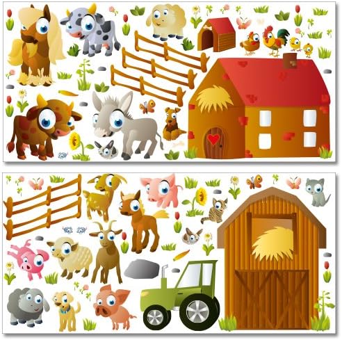 Wandkings Bauernhof Tiere Wandsticker Megapack Set, 99 Aufkleber, Gesamtfläche 260 x 70 cm