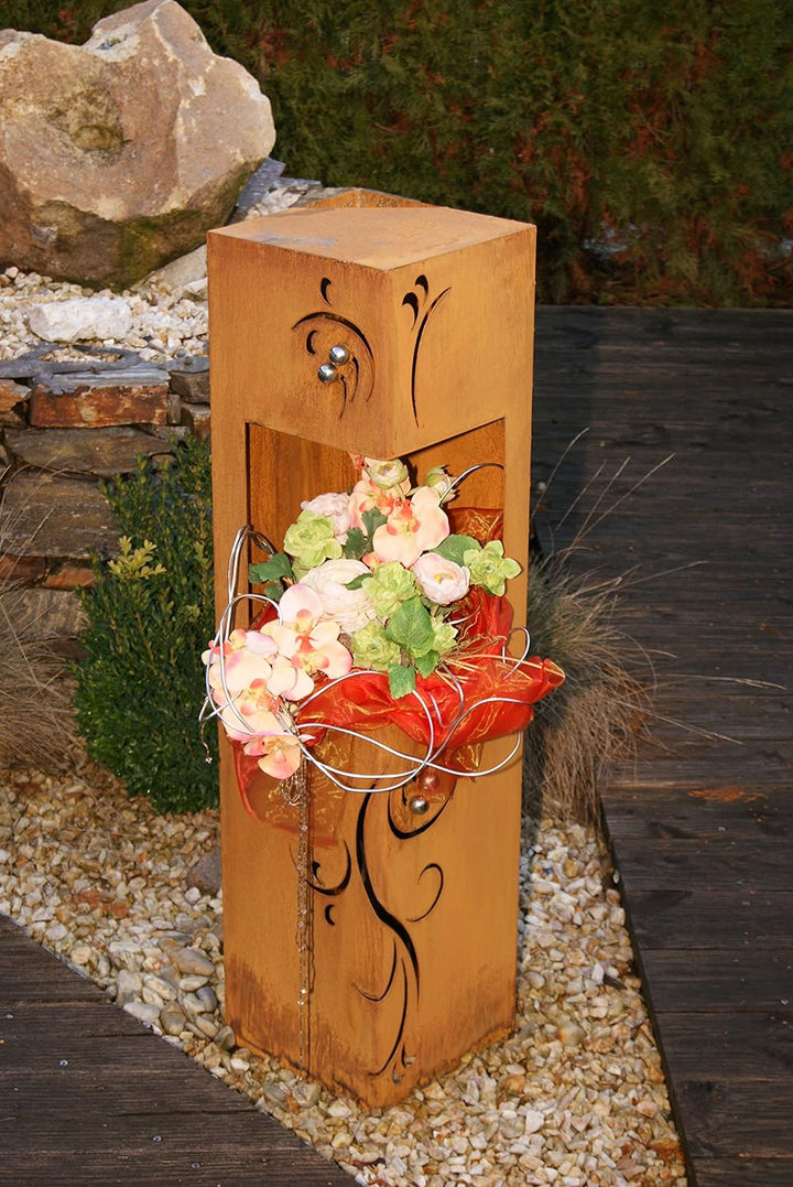Feuersäule Barocco Edelrost Rost Metall Gartendeko Garten Stele Fackel Feuer Säule