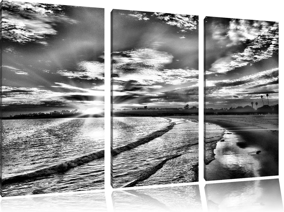 Pixxprint Monocrome, Los Angeles Beach 3-Teiler Leinwandbild 120x80 Bild auf Leinwand