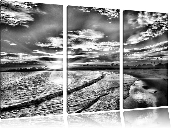 Pixxprint Monocrome, Los Angeles Beach 3-Teiler Leinwandbild 120x80 Bild auf Leinwand