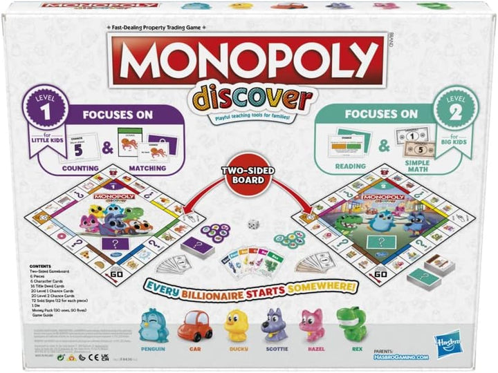 Mein erstes Monopoly-Spiel, Brettspiel für Kinder ab 4 Jahren, 2-seitiges Spielbrett, spielerisches