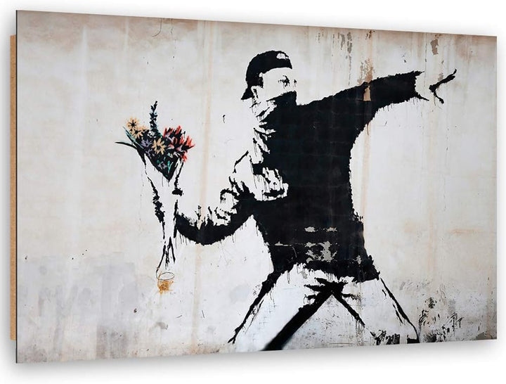 Feeby Wandbild Blumenwerfer Blumenkasten 60x40 cm Modern Deko Kunst Bilder Banksy Wandbild Graffiti