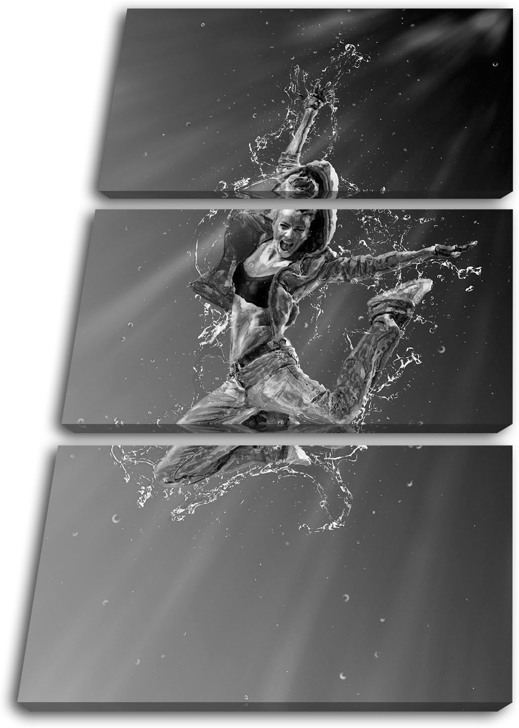 deyoli stylisher Tanz im Wasser Format: 3-teilig 120x80 Effekt: Schwarz/Weiss als Leinwand, Motiv fe