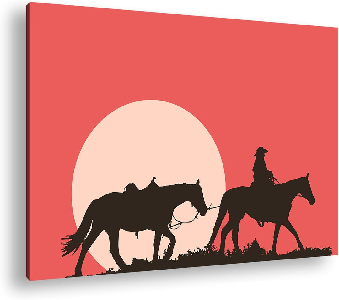 deyoli Cowboy im Sonnenuntergang Format: 60x40 als Leinwand, Motiv fertig gerahmt auf Echtholzrahmen