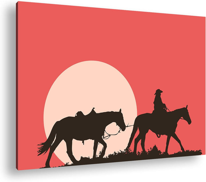 deyoli Cowboy im Sonnenuntergang Format: 60x40 als Leinwand, Motiv fertig gerahmt auf Echtholzrahmen