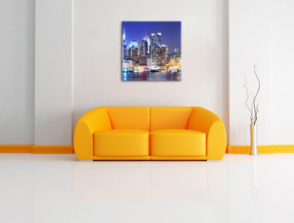 Pixxprint New York City Skyline Brücke bei Nacht, Format: 70x70 auf Leinwand, 70x70