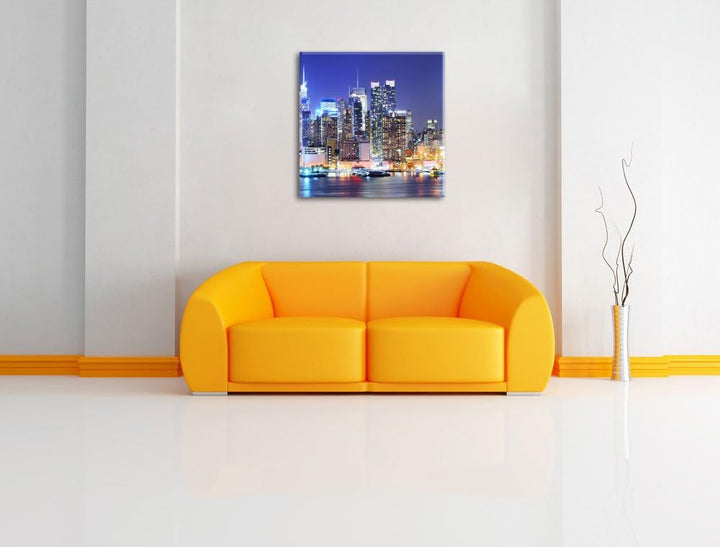 Pixxprint New York City Skyline Brücke bei Nacht, Format: 70x70 auf Leinwand, 70x70