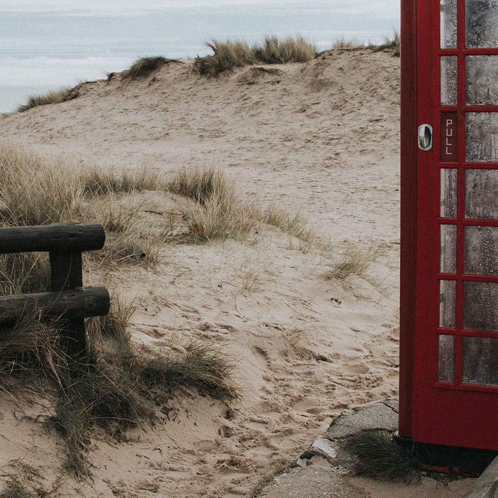 Feeby Bild auf Leinwand Landschaft 5 Teilig Modern Telefonzelle Strand Sand rot 150x100 cm Leinwandb