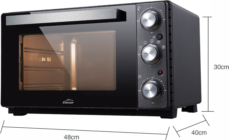 Lacor - 69327 - Elektrischer Tischofen, kleiner Küchenofen, Konvektion mit Stahlgehäuse, Temperatur: