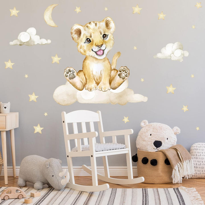 WANDKIND Löwe auf der Wolke V273 | handgezeichnet | AUFKLEBER Babyzimmer | Wandsticker Kinderzimmer