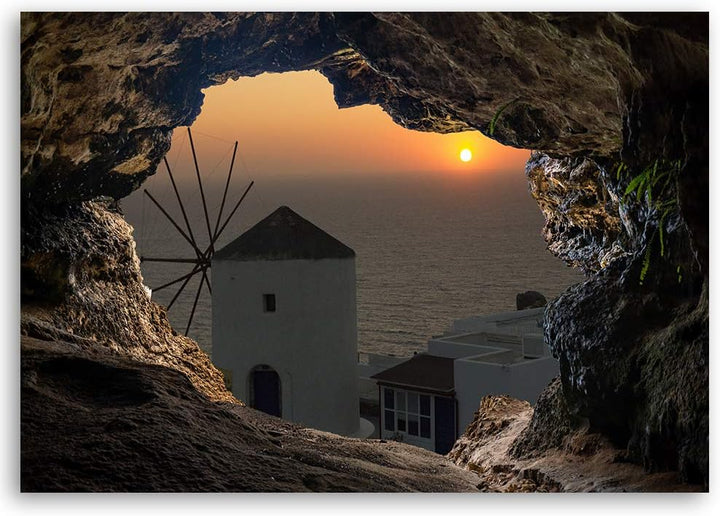 Feeby Wanddeko 3D Illusion Kunst modern Bilder Windmühle Orange 90x60 cm Deko Paneel 90x60 cm Orange