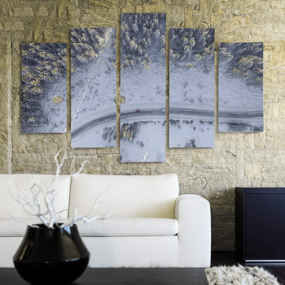 Bilder 5 Teilig Landschaft Deco Panel Kunst Winter Wald Weg Bäume bunt 100x70 cm Deco panel 100x70 c