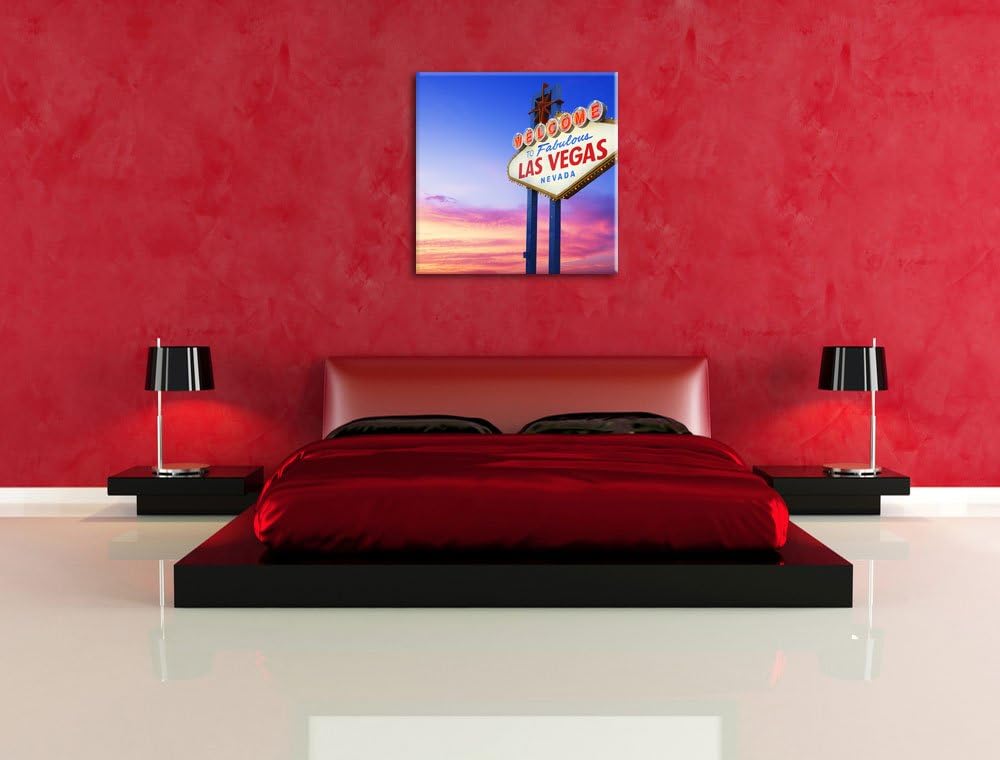 Pixxprint Las Vegas Schild in der Dämmerung als Leinwandbild/Grösse: 70x70 cm/Wandbild/Kunstdruck/fe
