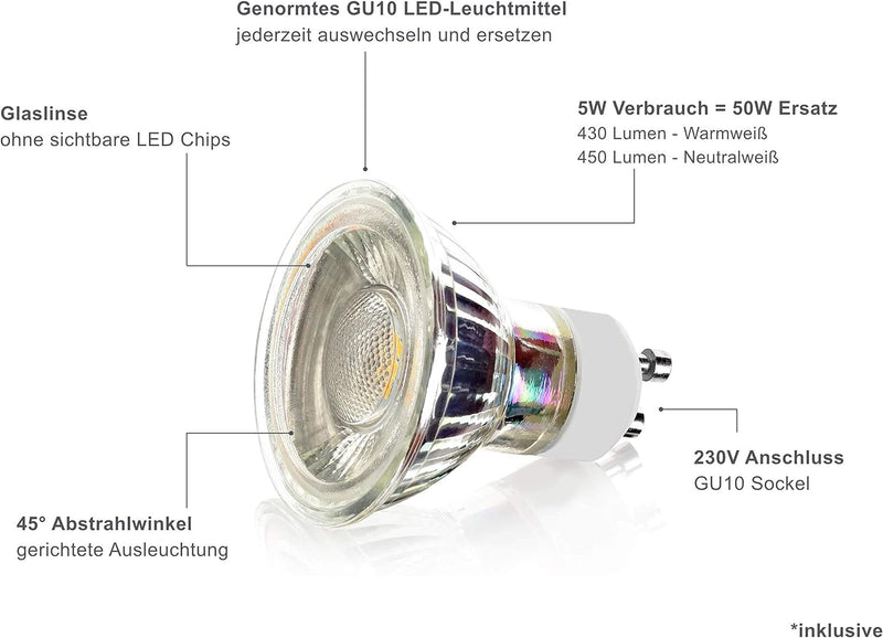 lambado® LED Aufbaustrahler IP44/Deckenstrahler Set inkl. 230V GU10 Spots - Wasserschutz für Bad & A