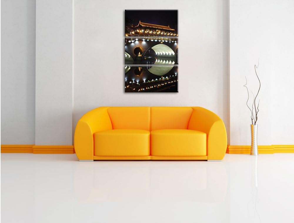 Pixxprint hellerleuchtete chinesische Brücke als Leinwandbild/Grösse: 3 Teilig (120x80) cm/Wandbild/