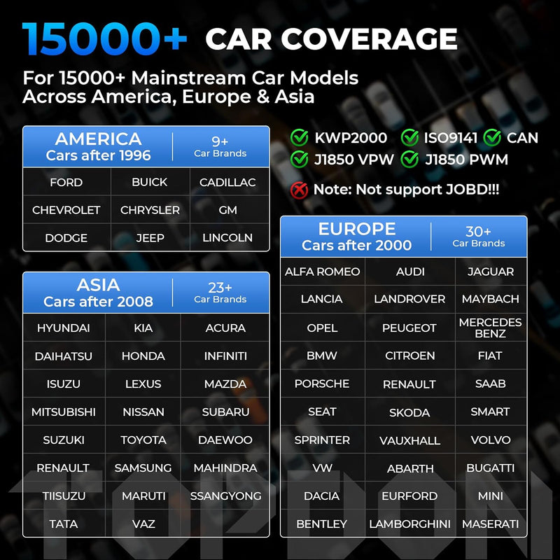 Topdon AL500 OBD2 Diagnosegerät, OBDII Diagnosewerkzeug mit Vollständigen OBD2 Funktionen, kostenlos
