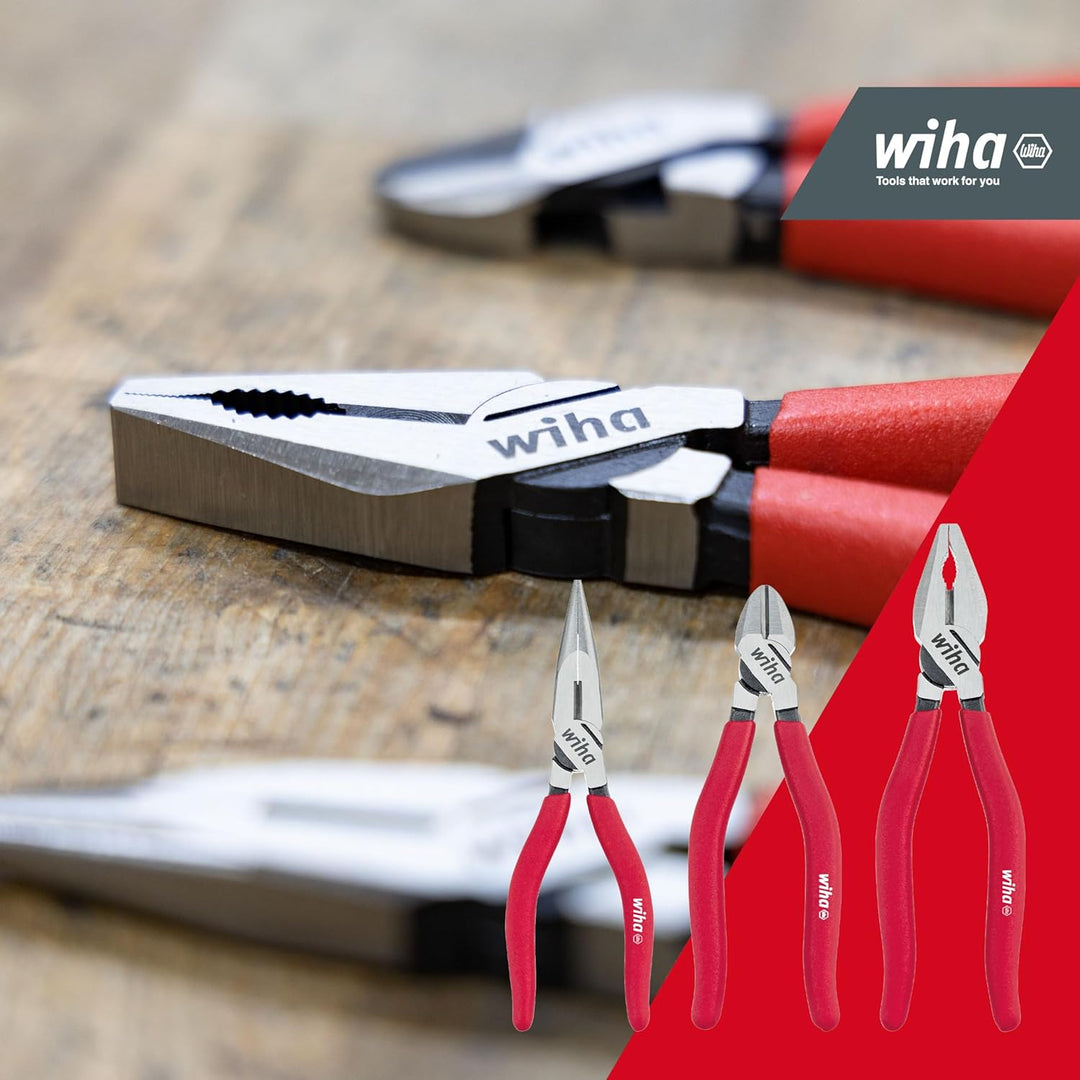 Wiha Zangen Set Classic 3 teilig I Kombizange mit DynamicJoint® und OptiGrip, Flachrundzange mit Dyn