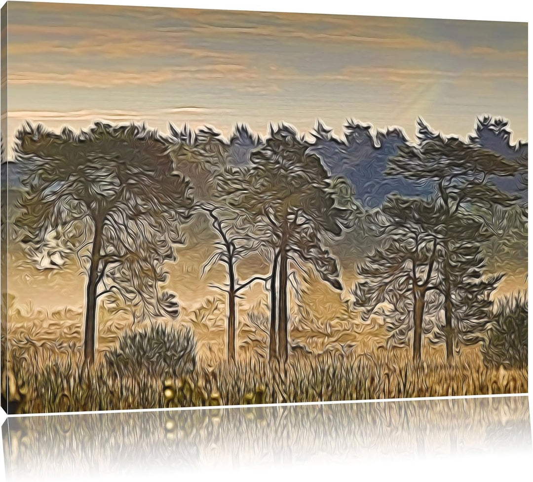 Bäume in einer Reihe abstrakt Format: 100x70 auf Leinwand, XXL riesige Bilder fertig gerahmt mit Kei