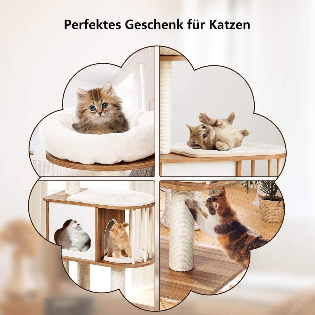GYMAX Kratzbaum Stabiler Katzenbaum Katzenmöbel Katzenkratzbaum Kletterbaum für Katzen Höhe 117 cm (