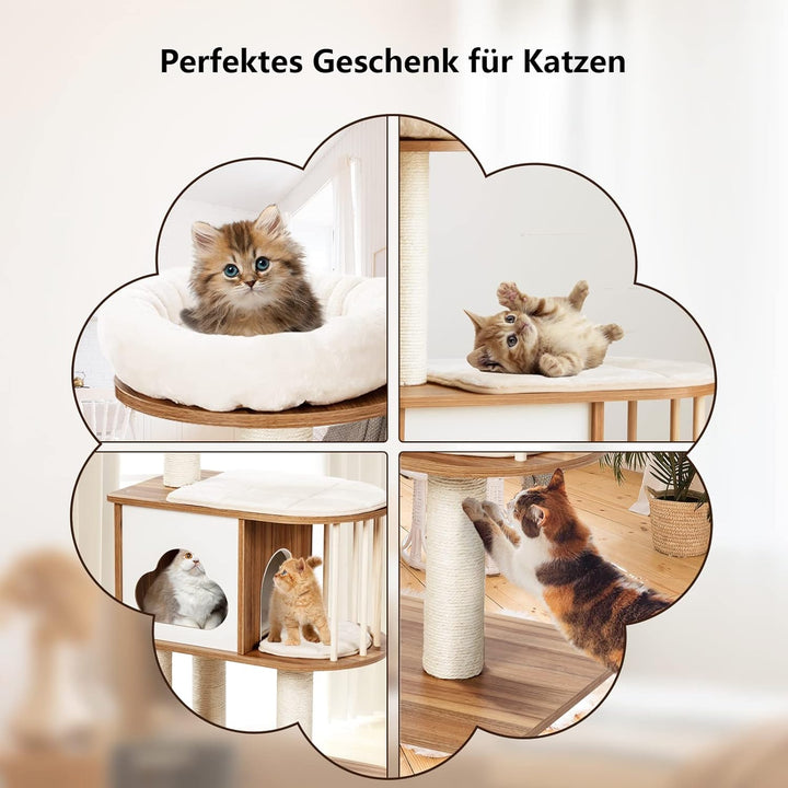GYMAX Kratzbaum Stabiler Katzenbaum Katzenmöbel Katzenkratzbaum Kletterbaum für Katzen Höhe 117 cm (