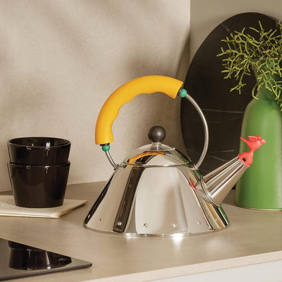 Alessi Kettle 9093/1 Y - Wasserkessel mit Magnetboden aus Edelstahl 18/10 Glänzend Poliert, für Indu