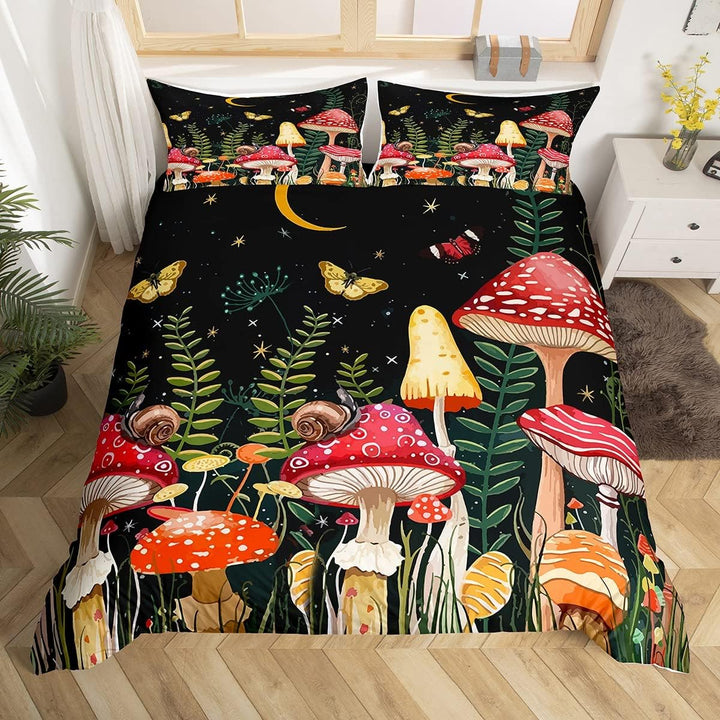 Loussiesd Pilz Drucken Bettwäsche Set 135x200cm Natürlicher Wildpilz Bettbezug Set für Kinder Jungen