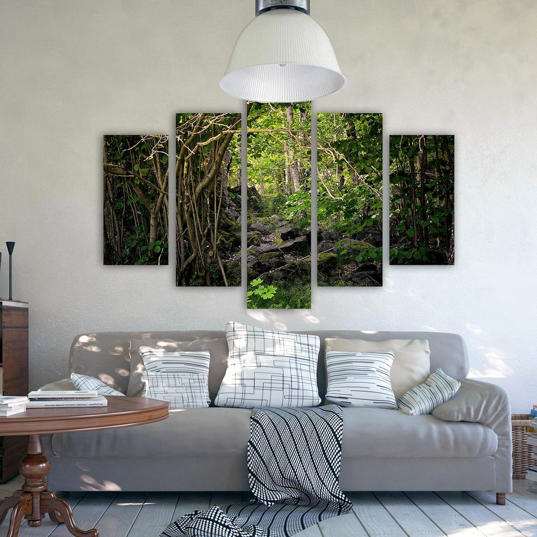 Feeby Leinwandbild Natur 5 TLG Bild Kunstdruck Wald Bäume Landschaft grün 100x70 cm Leinwandbild 100