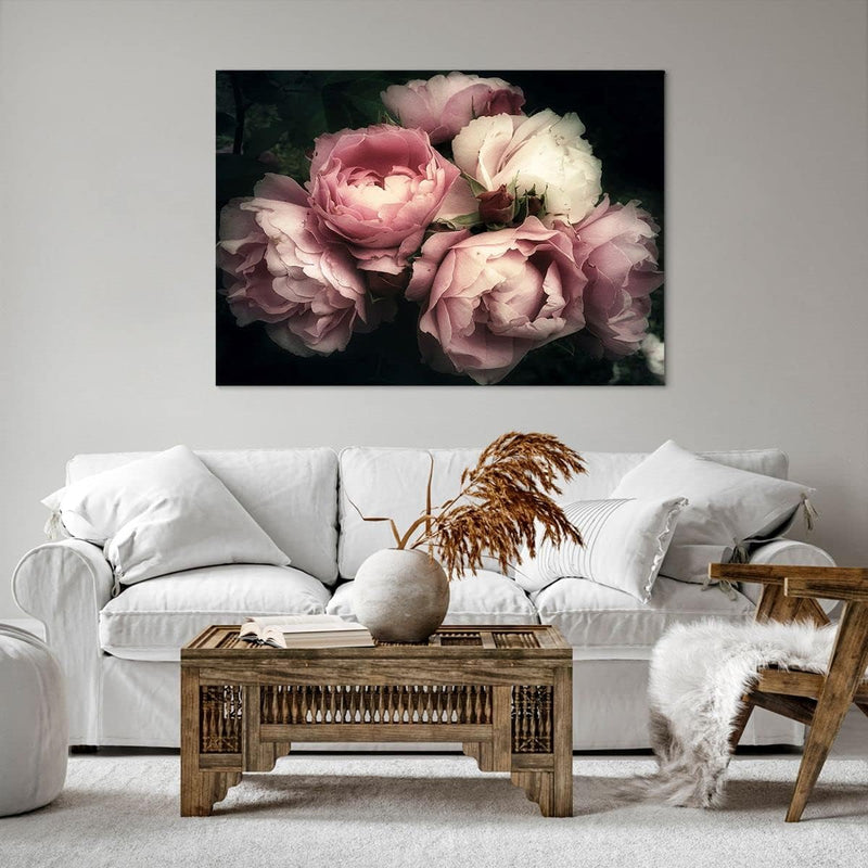 Bilder auf Leinwand 100x70cm Leinwandbild mit Rahmen Pfingstrose Blume Gross Wanddeko Bild Schlafzim