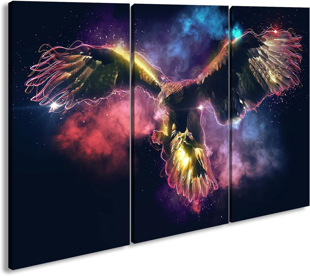 deyoli fabenfroher Adler Format: 3Teilig als Leinwandbild, Motiv fertig gerahmt auf Echtholzrahmen,