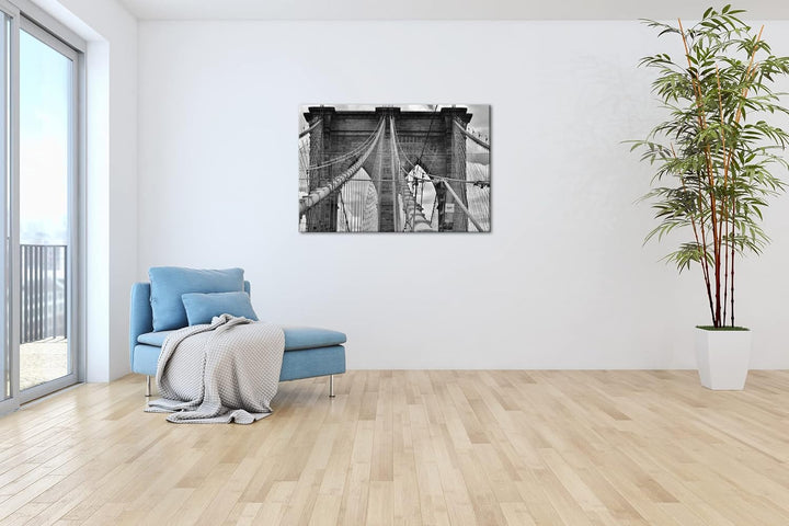 deyoli Brooklyn Brücke in Manhattan im Format: 80x60 als Leinwandbild, Motiv fertig gerahmt auf Echt