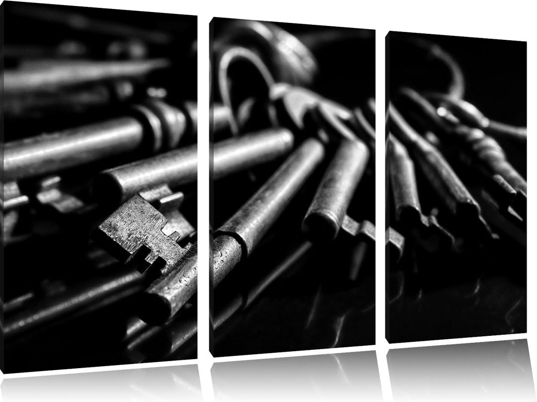 Pixxprint Alter Schlüsselbund als Leinwandbild 3 teilig/Grösse: 3 Teilig (120x80) / Wandbild/Kunstdr