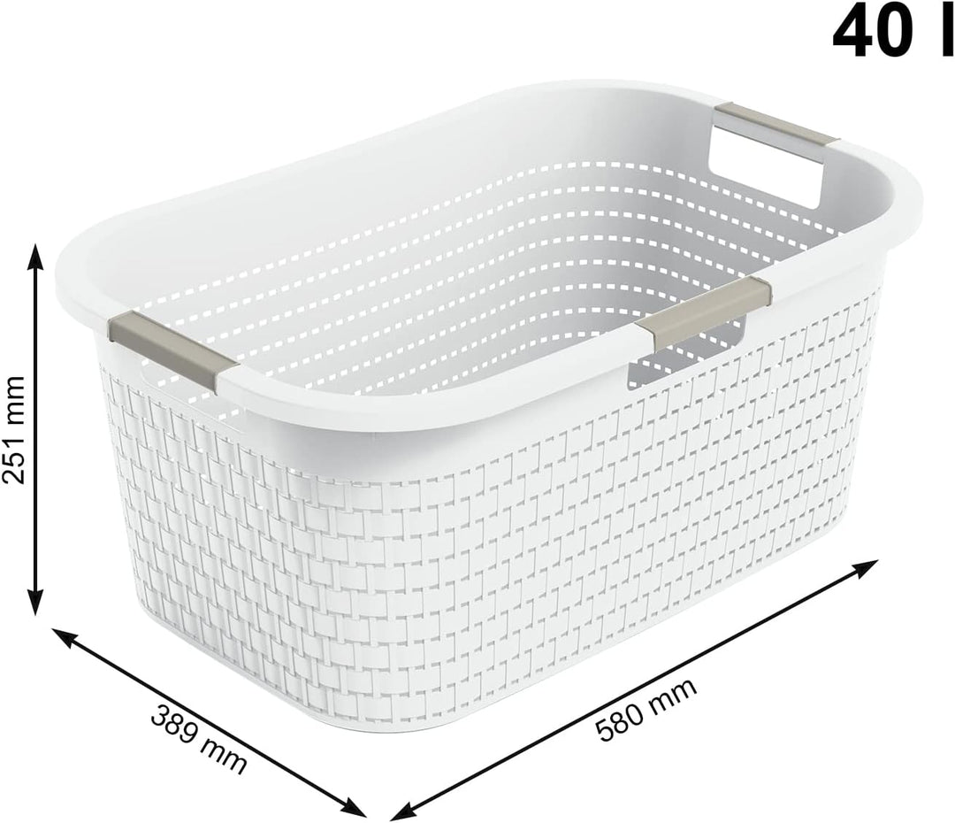 Rotho Country Wäschekorb 40l, Kunststoff (PP) BPA-frei, mistletoe Weiss, 40l (58.0 x 38.9 x 25.1 cm)