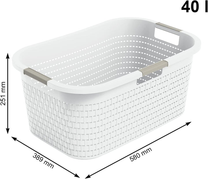 Rotho Country Wäschekorb 40l, Kunststoff (PP) BPA-frei, mistletoe Weiss, 40l (58.0 x 38.9 x 25.1 cm)