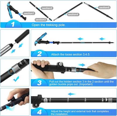 Anykuu Wanderstöcke Trekkingstöcke Faltbar Nordic Walking Stöcke 7075 Aluminium Klappstab Teleskop V
