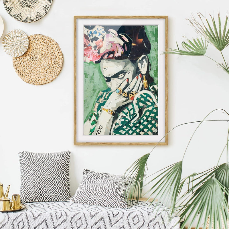 Bild mit Rahmen - Frida Kahlo - Collage No.3 - Rahmenfarbe Eiche, 40 x 30 cm 40cm x 30cm Eiche, 40cm