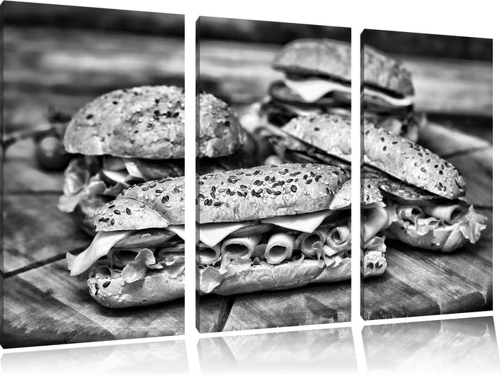 Pixxprint Köstliche Sandwiches als Leinwandbild/Grösse: 3 Teilig (120x80) cm/Wandbild/Kunstdruck/fer