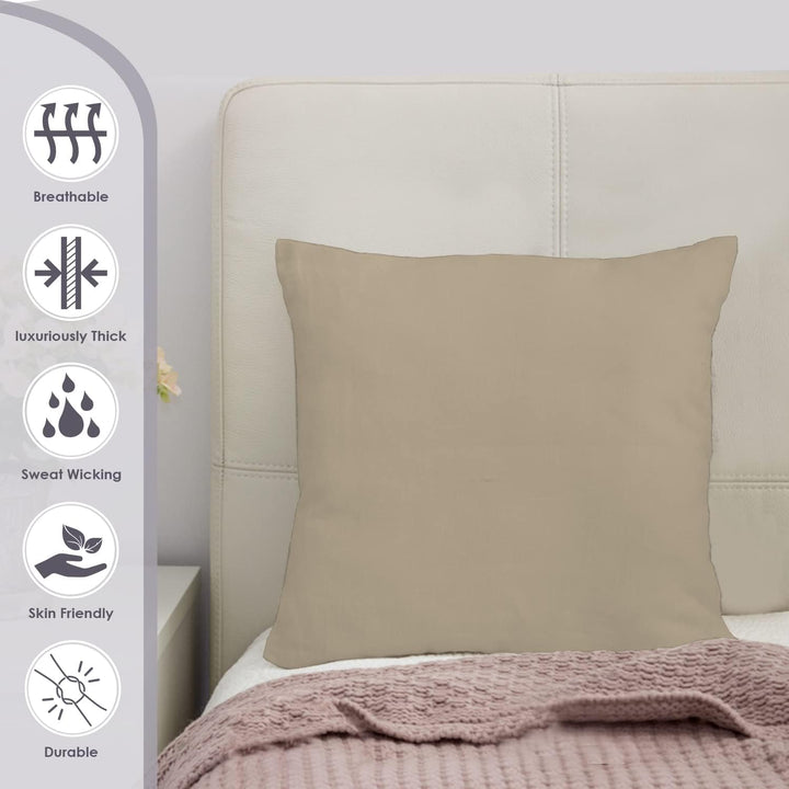 Pizuna Luxuriöser Soft-Satin 2er Pack Kissenbezug 80 x 80 cm Einfach Taupe, 800 Fadenzahl Baumwolle