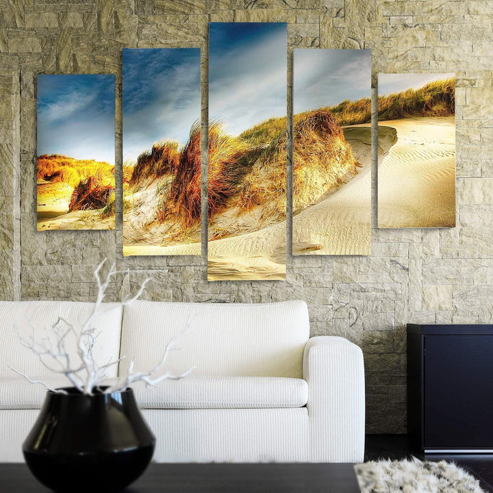 Bilder 5 Teilig Landschaft Deco Panel Kunst Strand Sand Himmel orange 100x70 cm Deco panel 100x70 cm