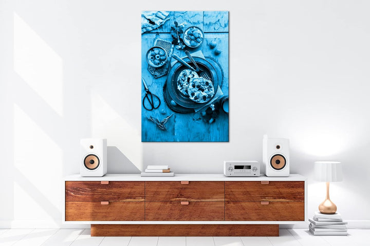 deyoli fruchtiger Kuchen Format: 80x60 Effekt: Monocrome Blau als Leinwand, Motiv fertig gerahmt auf