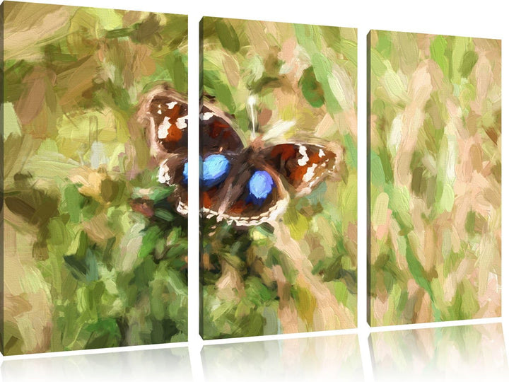 aussergewöhnlicher Schmetterling auf Grashalm NewArt 3-Teiler Leinwandbild 120x80 Bild auf Leinwand,