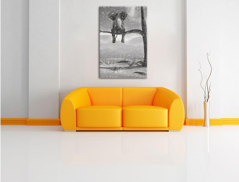 Pixxprint Elefant auf einem AST in der Wüste als Leinwandbild/Grösse: 100x70 cm/Wandbild/Kunstdruck/