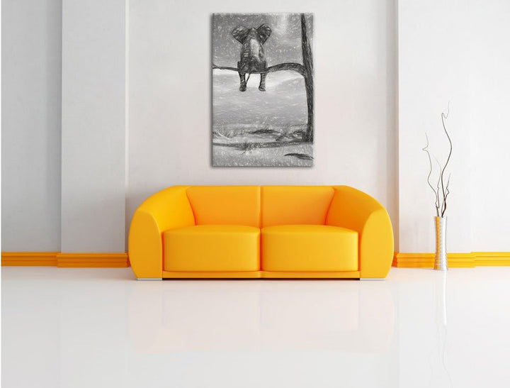 Pixxprint Elefant auf einem AST in der Wüste als Leinwandbild/Grösse: 100x70 cm/Wandbild/Kunstdruck/